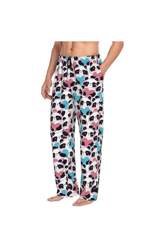 Mens Pajama Pants Bottoms with Pockets - Heart Panda A Comfy Mens Pj Pants, Soft Men Lounge Pants
