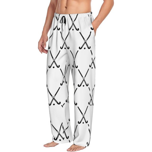Mens Pajama Pants Bottoms with Pockets - Hockey Stick black Comfy Mens Pj Pants, Soft Men Lounge Pants