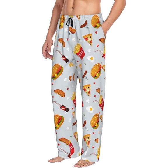 Mens Pajama Pants Bottoms with Pockets - Hot Dog Coke Burger Pizza Comfy Mens Pj Pants, Soft Men Lounge Pants