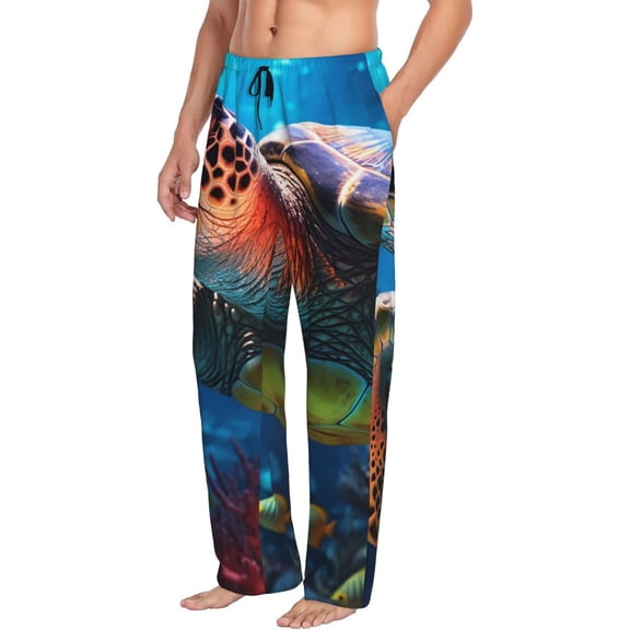 Mens Pajama Pants Bottoms with Pockets - Ice Blue Ocean Sea Turtle Comfy Mens Pj Pants, Soft Men Lounge Pants