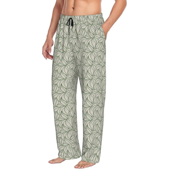 Mens Pajama Pants Bottoms with Pockets - Leaves Comfy Mens Pj Pants, Soft Men Lounge Pants