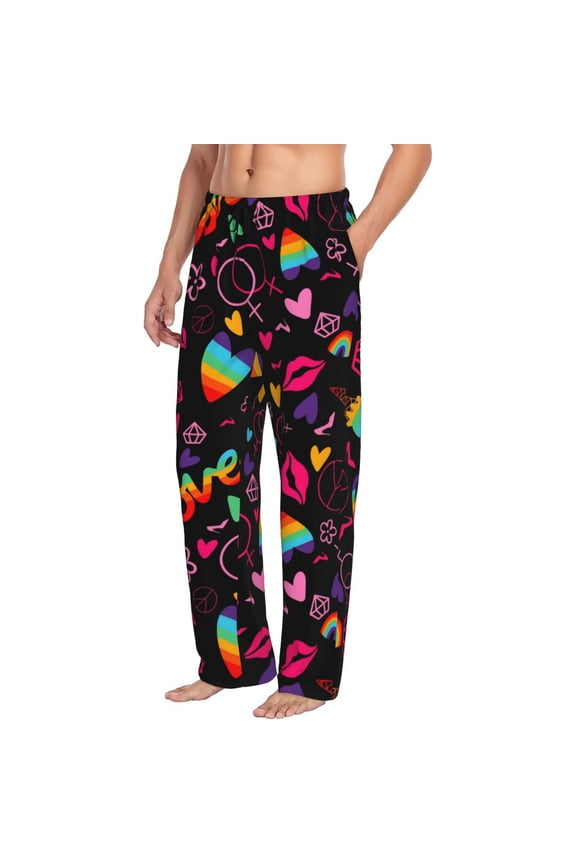 Mens Pajama Pants Bottoms with Pockets - Lgbt Rainbow For Pride Comfy Mens Pj Pants, Soft Men Lounge Pants