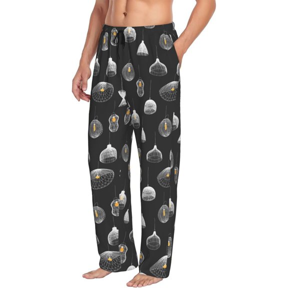Mens Pajama Pants Bottoms with Pockets - Light Bulb Print grey Comfy Mens Pj Pants, Soft Men Lounge Pants