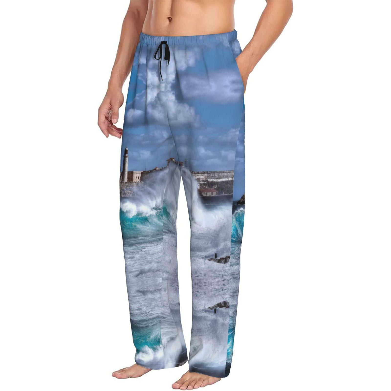 Mens Pajama Pants Bottoms with Pockets Lighthouse in Havana Comfy