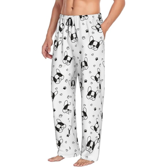 Mens Pajama Pants Bottoms with Pockets - Love Cut French Bulldog Comfy Mens Pj Pants, Soft Men Lounge Pants