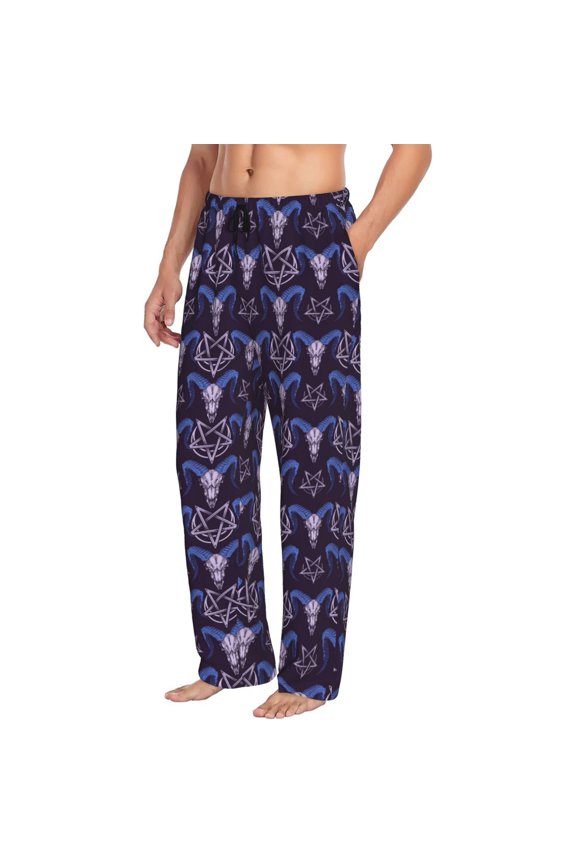 Mens Pajama Pants Bottoms with Pockets - Magic Cartoon Cool Goat Head Stars Comfy Mens Pj Pants, Soft Men Lounge Pants