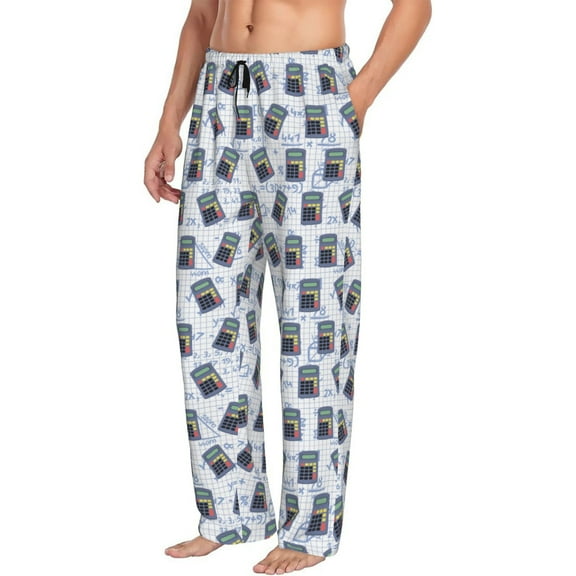 Mens Pajama Pants Bottoms with Pockets - Math number Print calculator Comfy Mens Pj Pants, Soft Men Lounge Pants