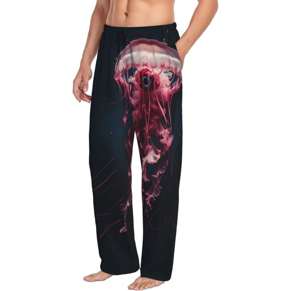 Mens Pajama Pants Bottoms with Pockets - Mesmerizing Pink Jellyfish Comfy Mens Pj Pants, Soft Men Lounge Pants