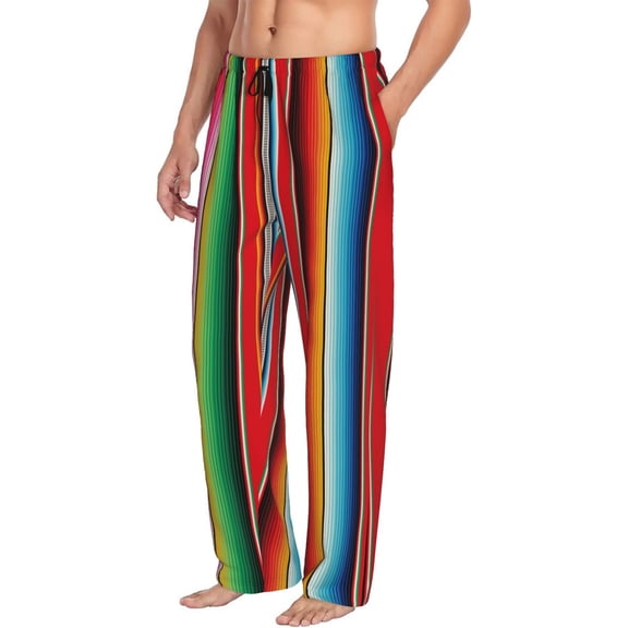 Mens Pajama Pants Bottoms with Pockets - Mexican Serape Blanket Stripes Comfy Mens Pj Pants, Soft Men Lounge Pants