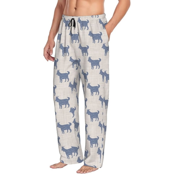 Mens Pajama Pants Bottoms with Pockets - Minimalist Plaid Cartoon Cute Goat Comfy Mens Pj Pants, Soft Men Lounge Pants