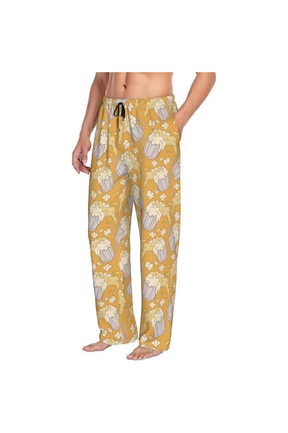 Mens Pajama Pants Bottoms with Pockets - Mug With Beer Comfy Mens Pj Pants, Soft Men Lounge Pants