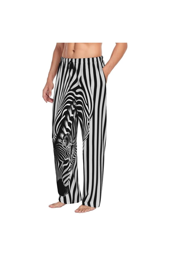 Mens Pajama Pants Bottoms with Pockets - Optical Zebra Illusion Comfy Mens Pj Pants, Soft Men Lounge Pants