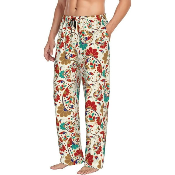 Mens Pajama Pants Bottoms with Pockets - Paisley Pattern No.90101 Comfy Mens Pj Pants, Soft Men Lounge Pants