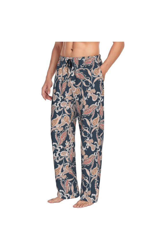Mens Pajama Pants Bottoms with Pockets - Paisley Pattern No.90129 Comfy Mens Pj Pants, Soft Men Lounge Pants