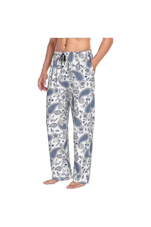 Mens Pajama Pants Bottoms with Pockets - Paisley Pattern No.9056 Comfy Mens Pj Pants, Soft Men Lounge Pants