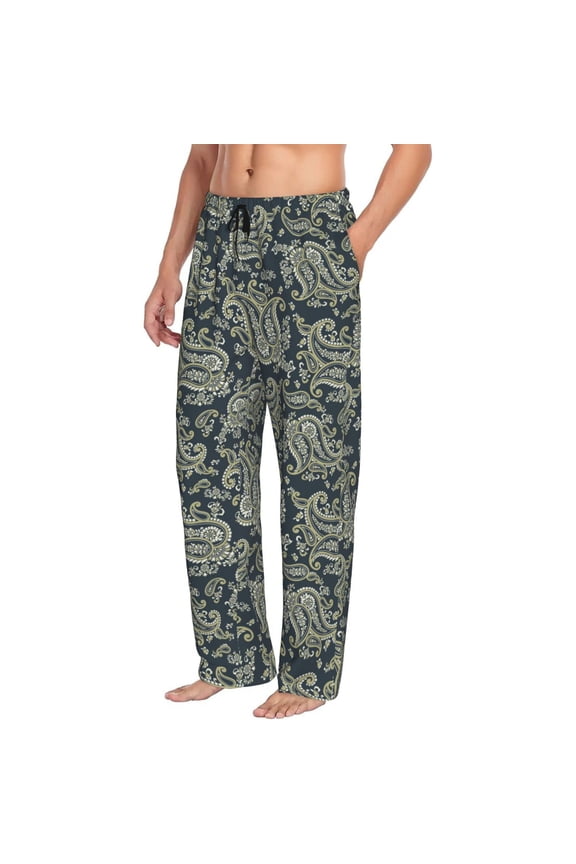 Mens Pajama Pants Bottoms with Pockets - Paisley Pattern No.9075 Comfy Mens Pj Pants, Soft Men Lounge Pants