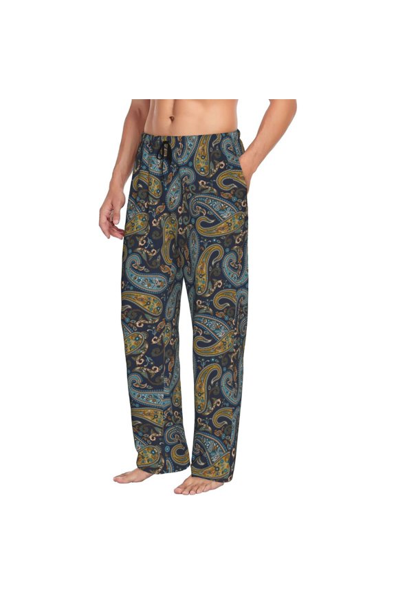 Mens Pajama Pants Bottoms with Pockets - Paisley Pattern No.9099 Comfy Mens Pj Pants, Soft Men Lounge Pants