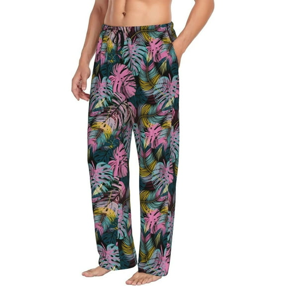 Mens Pajama Pants Bottoms with Pockets - Palm tree_AD Comfy Mens Pj Pants, Soft Men Lounge Pants