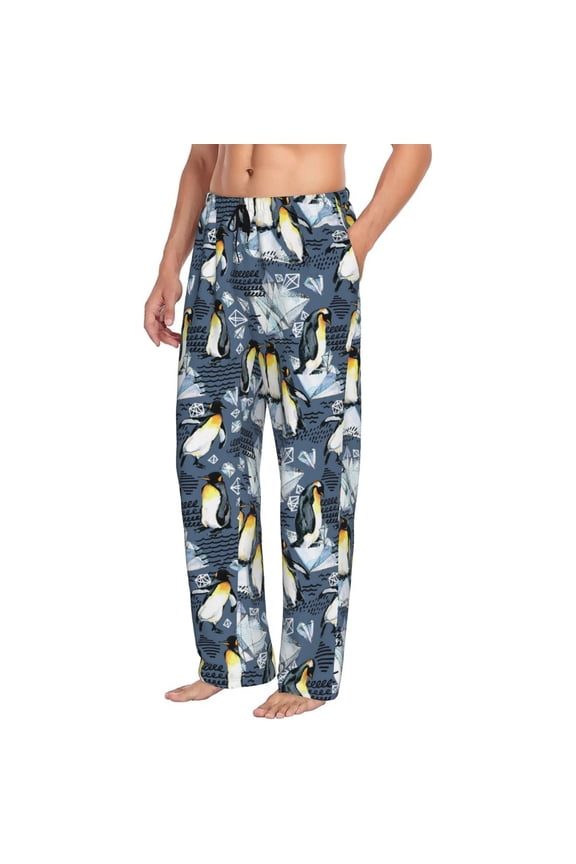 Mens Pajama Pants Bottoms with Pockets - Penguin Arctic Adventure Comfy Mens Pj Pants, Soft Men Lounge Pants