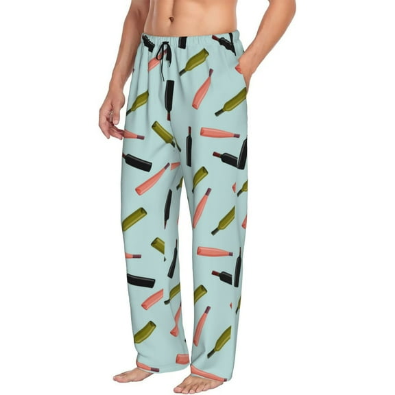 Mens Pajama Pants Bottoms with Pockets - Pink Green Black Bottle Comfy Mens Pj Pants, Soft Men Lounge Pants