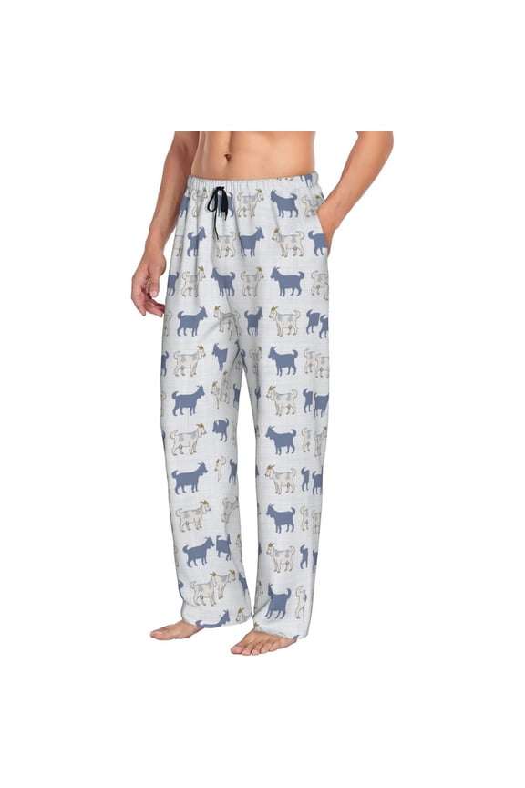 Mens Pajama Pants Bottoms with Pockets - Plaid Cartoon Cute Goat Comfy Mens Pj Pants, Soft Men Lounge Pants