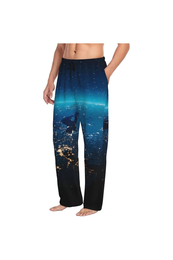 Mens Pajama Pants Bottoms with Pockets - Planet Earth Comfy Mens Pj Pants, Soft Men Lounge Pants