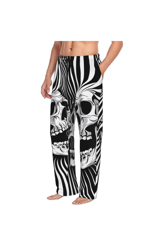 Mens Pajama Pants Bottoms with Pockets - Psychedelic Skull Illusion Art Comfy Mens Pj Pants, Soft Men Lounge Pants