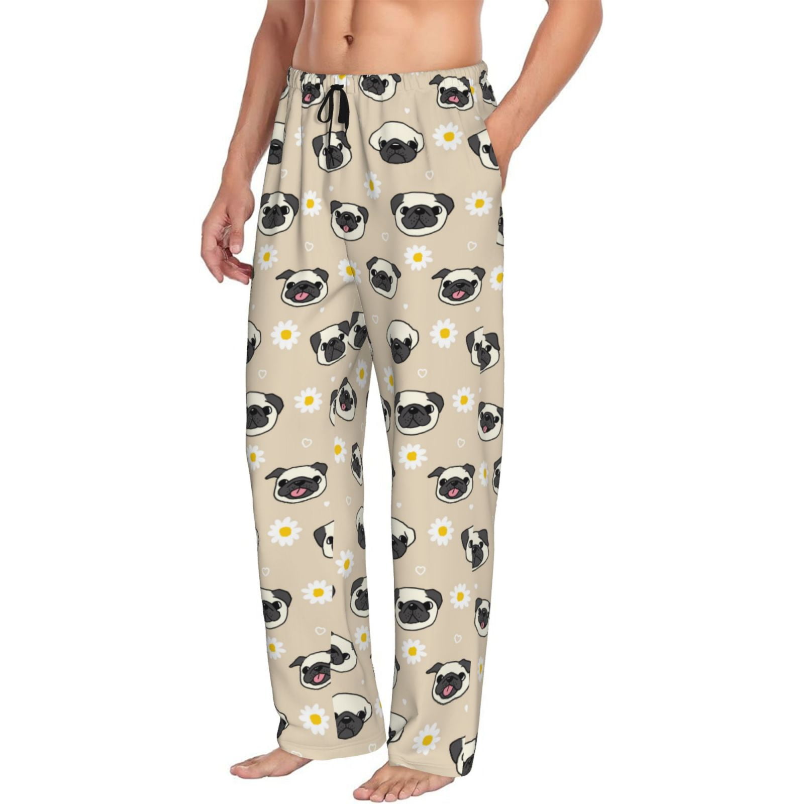 Mens Pajama Pants Bottoms with Pockets Pug Dog Face Soft Mens Pj Pants Comfy Men Lounge Pants