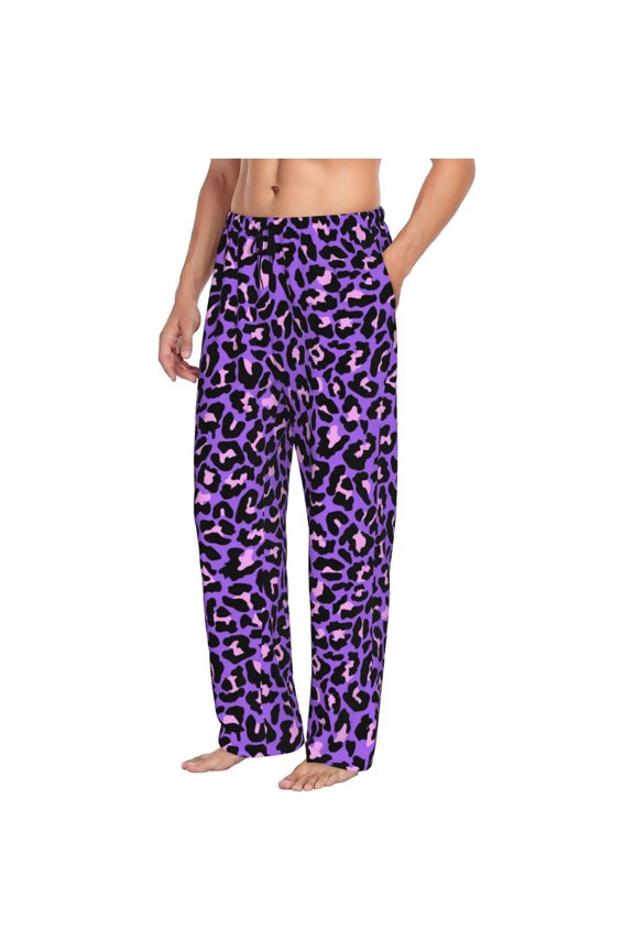 Mens Pajama Pants Bottoms with Pockets - Purple Leopard Comfy Mens Pj Pants, Soft Men Lounge Pants