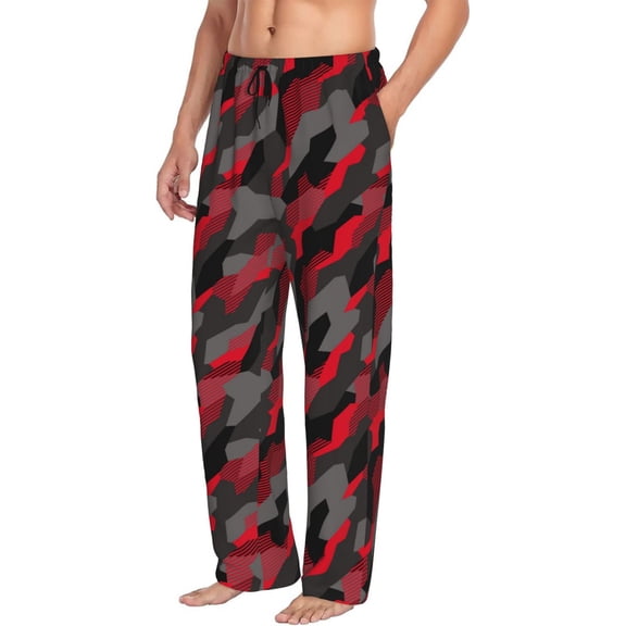 Mens Pajama Pants Bottoms with Pockets - Red Grey Black Camouflage Comfy Mens Pj Pants, Soft Men Lounge Pants