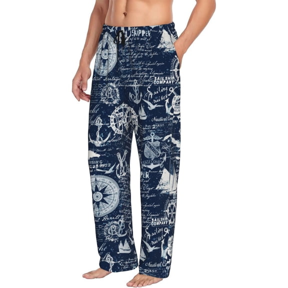 Mens Pajama Pants Bottoms with Pockets - Sailing Cruises Nautical Comfy Mens Pj Pants, Soft Men Lounge Pants