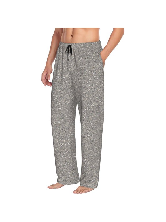 Mens Pajama Pants Bottoms with Pockets - Silver Glitter Lightning Comfy Mens Pj Pants, Soft Men Lounge Pants