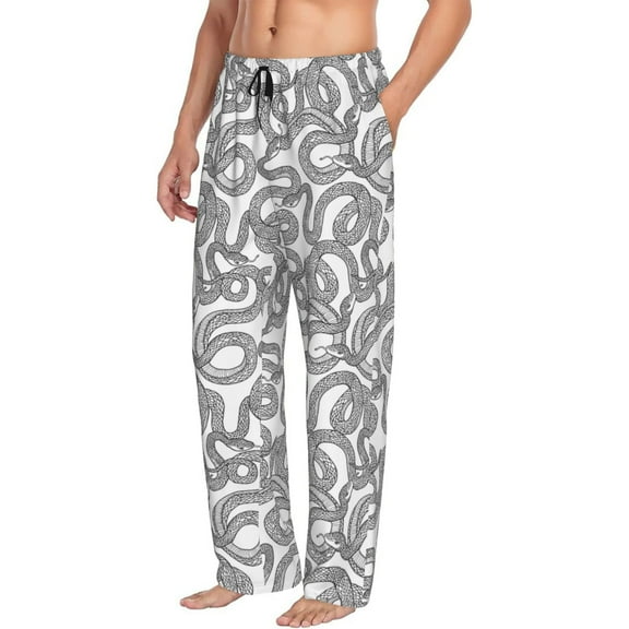 Mens Pajama Pants Bottoms with Pockets - Simple Black Lines Cute Snake Comfy Mens Pj Pants, Soft Men Lounge Pants
