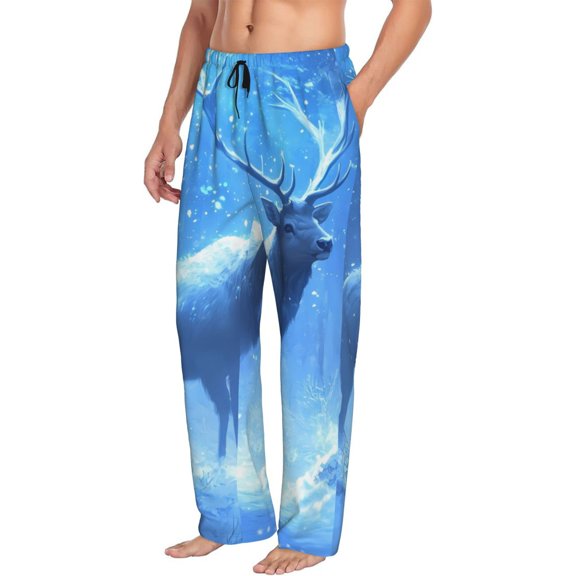 Mens Pajama Pants Bottoms with Pockets - Snowy Elk Sparkling Forest Comfy Mens Pj Pants, Soft Men Lounge Pants