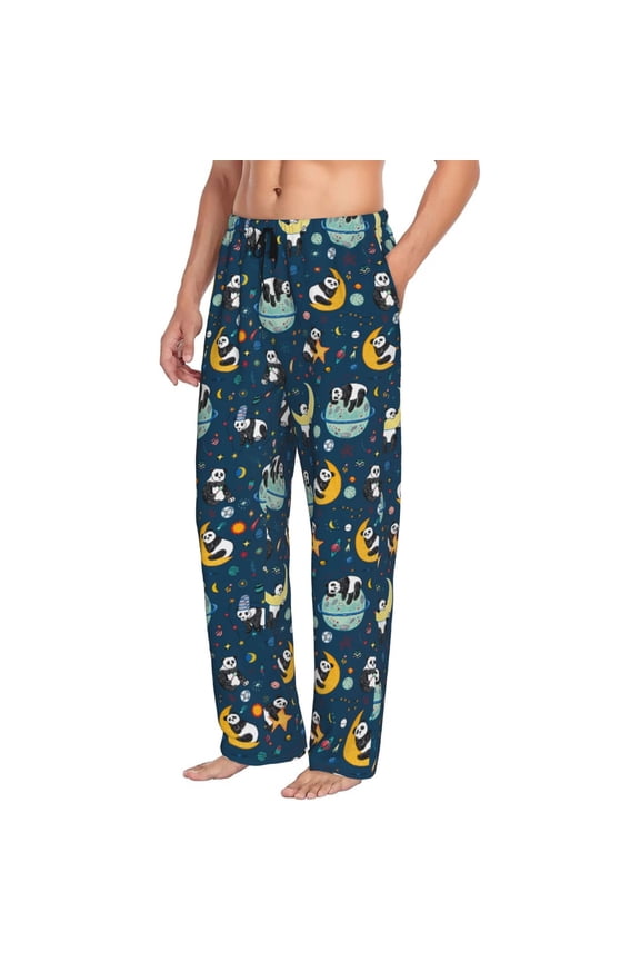Mens Pajama Pants Bottoms with Pockets - Space Sleeping Panda Comfy Mens Pj Pants, Soft Men Lounge Pants
