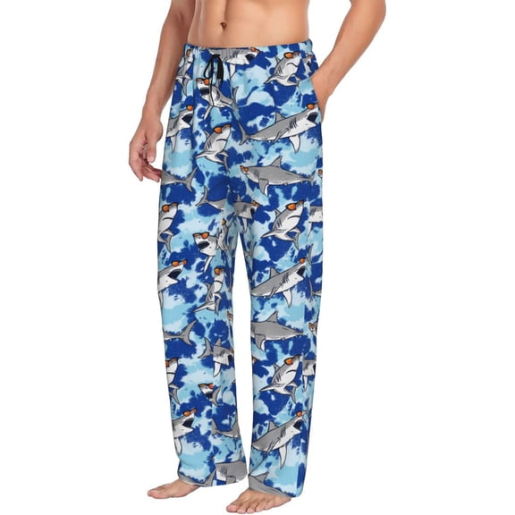Mens Pajama Pants Bottoms with Pockets - Spectacled Great White Shark Comfy Mens Pj Pants, Soft Men Lounge Pants