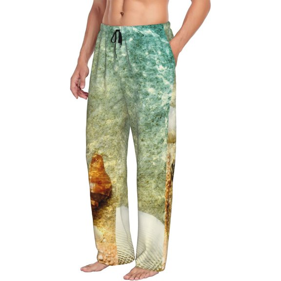 Mens Pajama Pants Bottoms with Pockets - Starfish And Seashell Comfy Mens Pj Pants, Soft Men Lounge Pants
