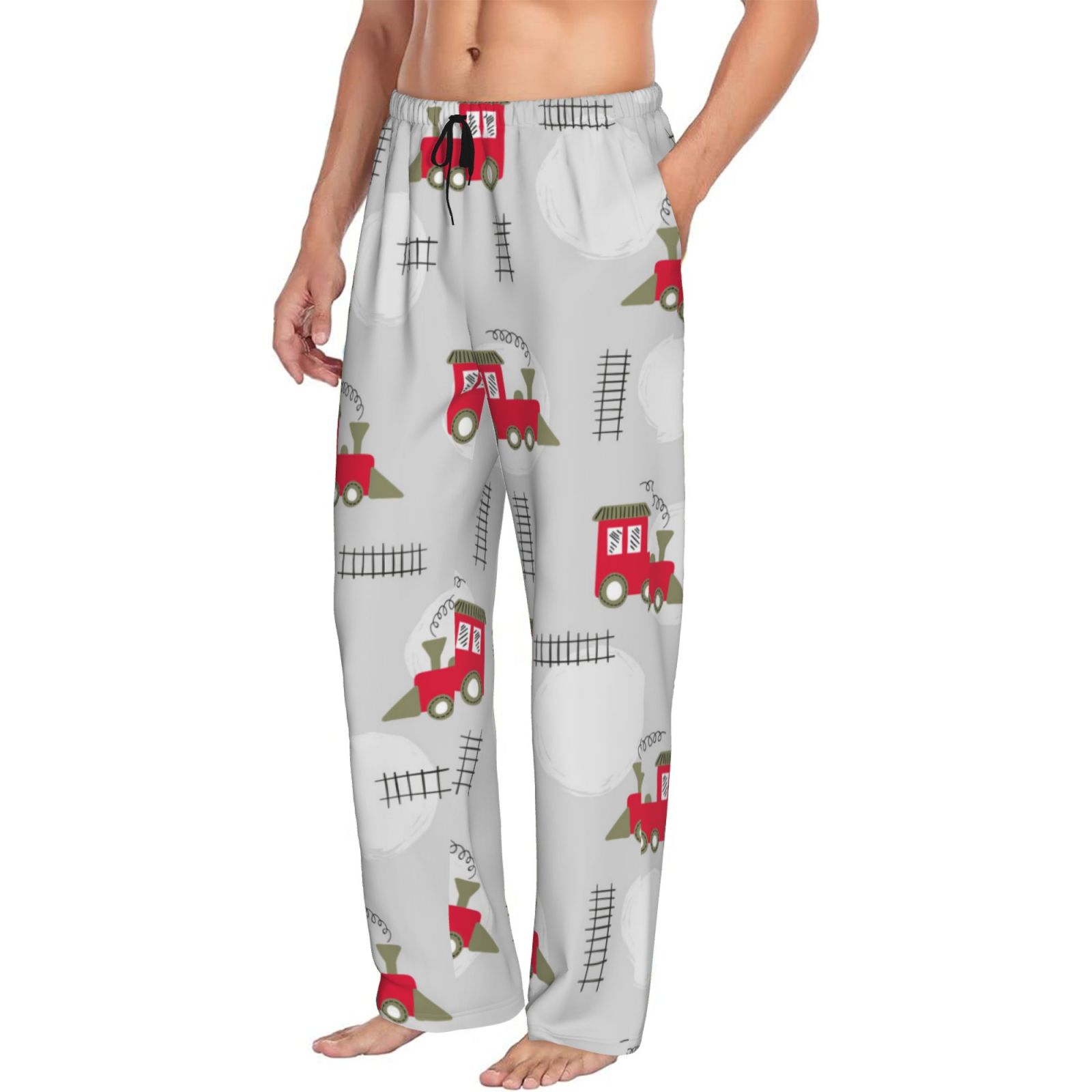 Mens Pajama Pants Bottoms with Pockets Trains Comfy Mens Pj Pants