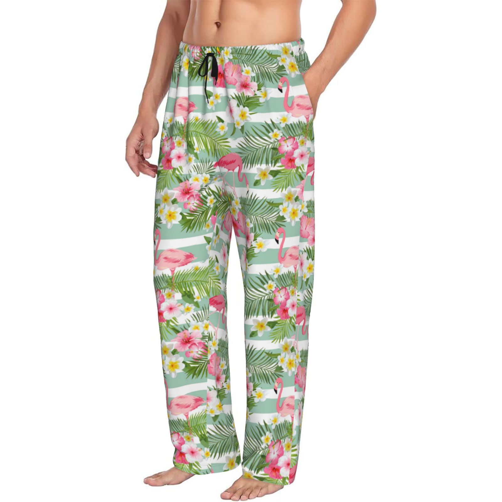 Mens Pajama Pants Bottoms with Pockets Tropical Flamingo Comfy Mens