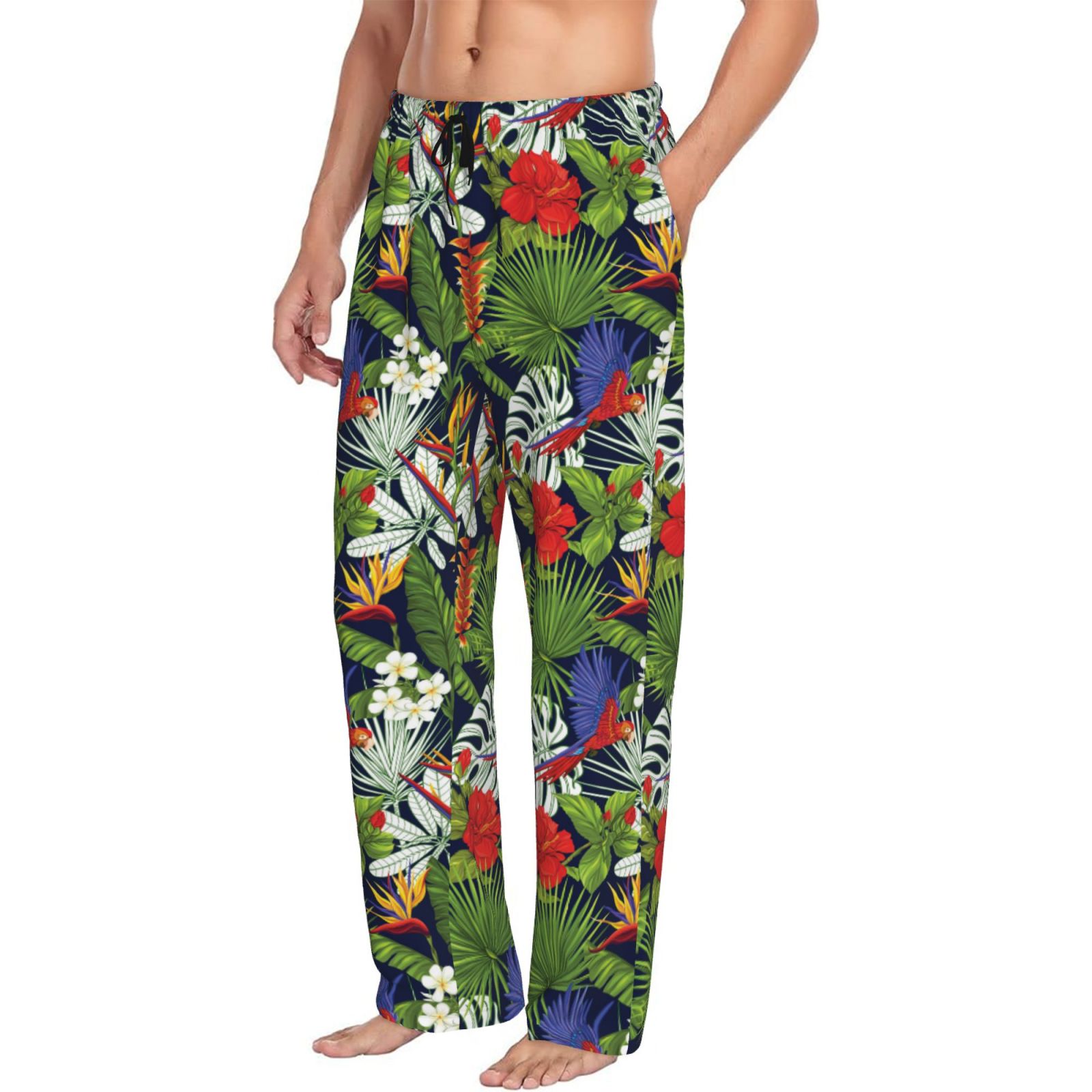 Mens Pajama Pants Bottoms with Pockets Tropical Plant Cute Colorful
