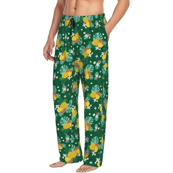 Mens Pajama Pants Bottoms with Pockets - Tropical fruit C Comfy Mens Pj Pants, Soft Men Lounge Pants