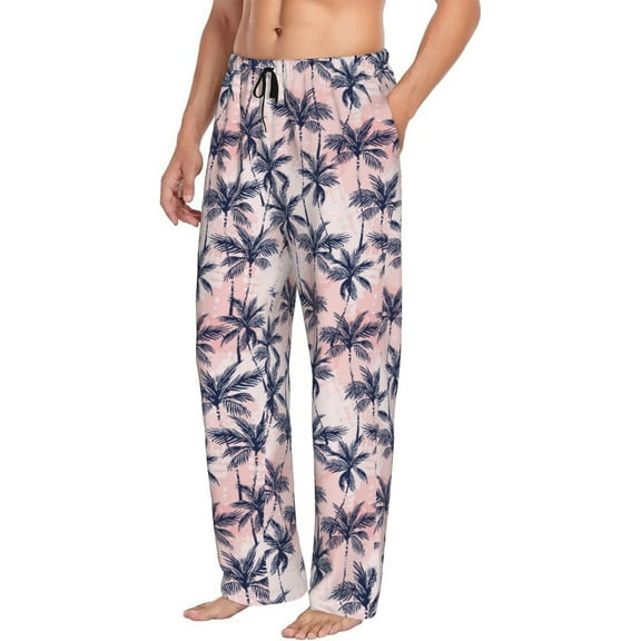 Mens Pajama Pants Bottoms with Pockets - Tropics Palm Trees Comfy Mens Pj Pants, Soft Men Lounge Pants