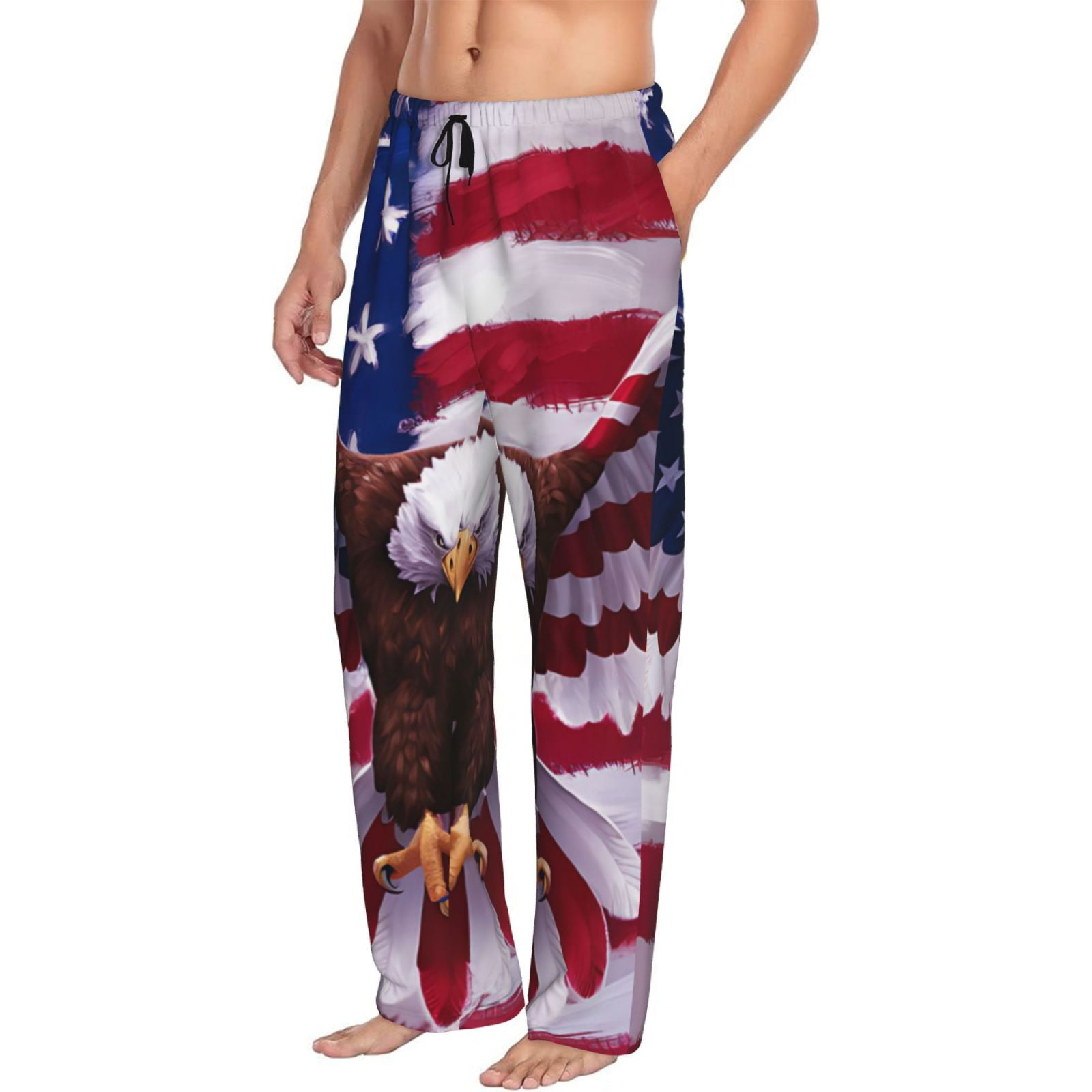 Mens Pajama Pants Bottoms with Pockets USA Eagle with Spread Wings