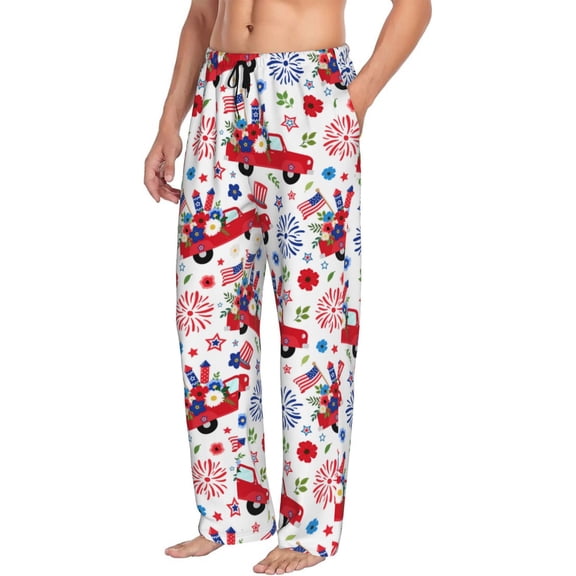 Mens Pajama Pants Bottoms with Pockets - USA Flag car celebrate Comfy Mens Pj Pants, Soft Men Lounge Pants
