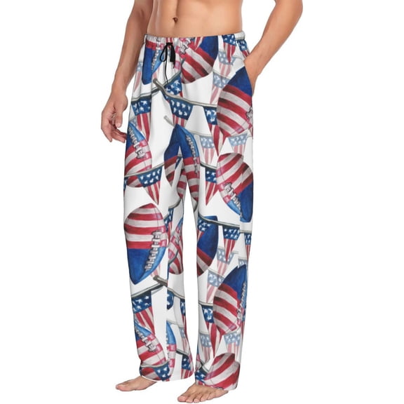 Mens Pajama Pants Bottoms with Pockets - USA flag American football cool Comfy Mens Pj Pants, Soft Men Lounge Pants