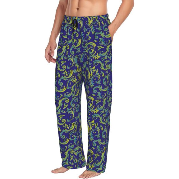 Mens Pajama Pants Bottoms with Pockets - Uncaria flower Comfy Mens Pj Pants, Soft Men Lounge Pants