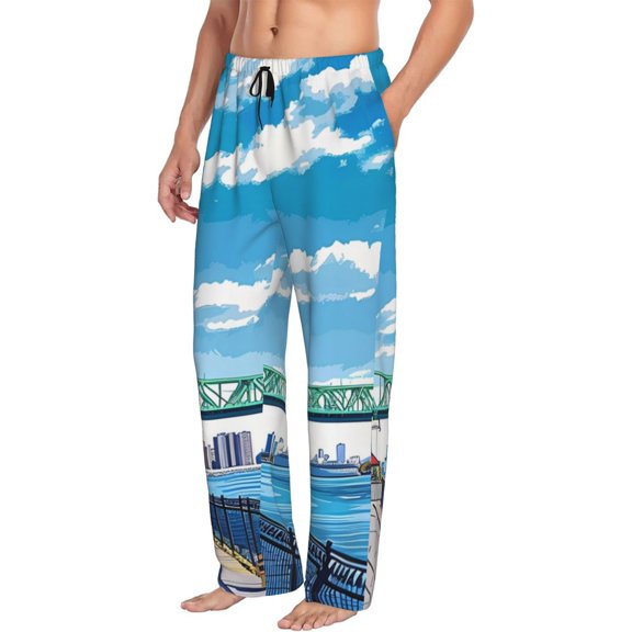 Mens Pajama Pants Bottoms with Pockets - Urban Riverside Clock Tower Comfy Mens Pj Pants, Soft Men Lounge Pants
