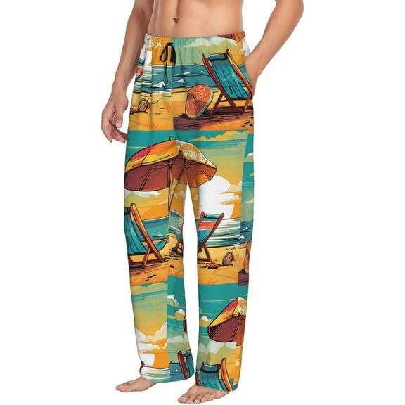 Mens Pajama Pants Bottoms with Pockets - Vintage Beach Sunset Comfy Mens Pj Pants, Soft Men Lounge Pants