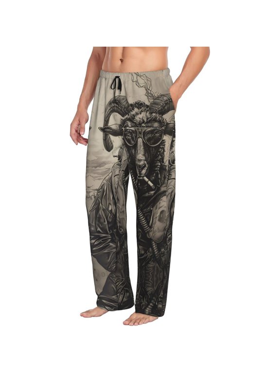 Mens Pajama Pants Bottoms with Pockets - Vintage Ram Pilot Comfy Mens Pj Pants, Soft Men Lounge Pants