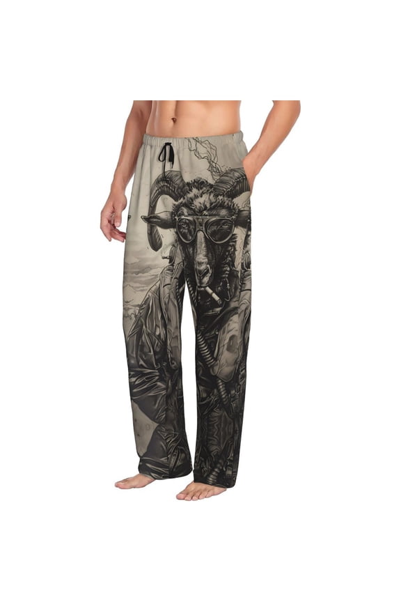 Mens Pajama Pants Bottoms with Pockets - Vintage Ram Pilot Comfy Mens Pj Pants, Soft Men Lounge Pants